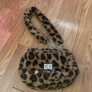 Leopard Print Faux Fur Crossbody Bag